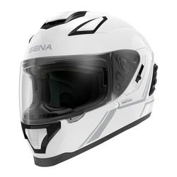 Sena Stryker Full Face Smart Helmet with Integrated Mesh and Bluetooth Communications, LED Taillight, and SOUND by Harman Kardon (Gloss White, M)