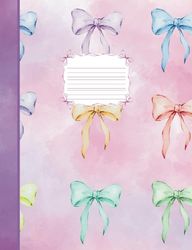 Composition Notebook: 7.44" x 9.69" 120 page - College Ruled Bows Vintage Watercolor Coquette Pink Purple Girly