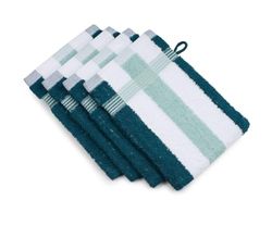 Gözze Waschhandschuh, 4er Set, 17/24 cm, New York Streifen, petrol/weiß/mint