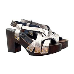 Mule da donna in pelle bottalata e cinturino regolabile - Made in italy - GM141 PELL FUCILE (38 EU, Silver)