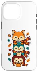Foulard d'automne Motif Renard, Chouette, hérisson, Cacao Chaud Coque pour iPhone 16 Pro Max
