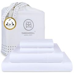 Threadmill Home Linen Lot de 4 draps en Satin de Coton 400 Fils 100% Coton Extra-Longs Blanc