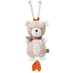 Fehn 052022 Mini-Spieluhr Teddy NATUR–Kuscheltier & Einschlafhilfe aus zertifizierter Bio-Baumwolle (kbA)–Melodie „Schlaf Kindlein Schlaf“ beruhigt zuhause & unterwegs–für Babys & Kleinkinder, Braun