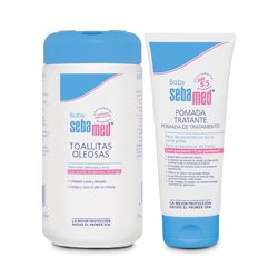 Sebamed - Baby Toallitas Oleosas, 70 unid + Baby Pomada Tratante para escoceduras Alivio eficaz frente la dermatitis del pañal, 100 ml
