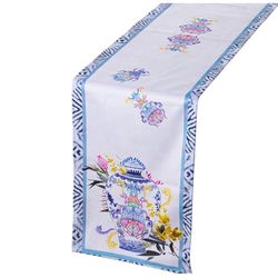 Alexandra House Living Chemin de Table Bleu Blanc Textile 180 x 30 cm Velours