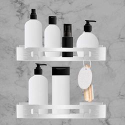 Argento Quadrato autoadesivo Bagno Mensola Nero Doccia Doccia Cestello di Immagazzinaggio Shampoo (2 rettangoli in alluminio)