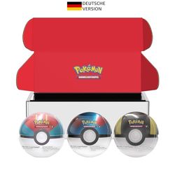 Pokémon - Verzamelkaartspel: Tin-Box-bundel Pokéball – aasbal, Superball & Hyperball (9 boosterpacks van het Pokémon-verzamelkaartspel, 7 stickervellen)