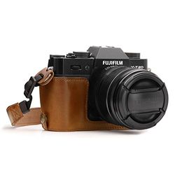 MegaGear MG959 Estuche Ever Ready, Media funda, estuche de base, funda de cuero, de pronto uso, con correa compatible con Fujifilm X-T30, X-T20, X-T10 - Marrón Claro