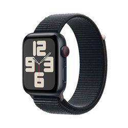 Apple Watch SE (2e generatie, 2023) (GPS + Cellular 44 mm) Smartwatch - Kast van middernacht aluminium - Middernacht geweven sportbandje. Conditie en slaap bijhouden, ongelukdetectie, CO₂-neutraal