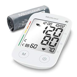 Medisana BU 535 Voice Tensiómetro de brazo, medición precisa de la presión arterial y el pulso con función de memoria y salida de voz, escala de semáforo, visualización de latidos irregulares