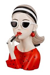 GILDE Dekoracyjna rzeźba figurka Lady czerwona koszulka - z okularami przeciwsłonecznymi i czerwoną szminką - dekoracja salonu - wysokość 26 cm - czerwono-czarna kremowa