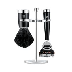 ZWILLING Juego de maquinilla de afeitar con maquinilla (3 piezas con brocha de afeitar y soporte, aptas para cuchillas Gilette Fusion, juego de regalo), negro