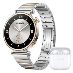 HUAWEI Watch GT 4 41mm Smartwatch, 7 dagen maximale gebruiksduur batterij, Nederlandse versie, Silver & HUAWEI FreeBuds SE 2, Batterijlevensduur van 40 uur, White