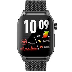 Knauermann PRO 3 (2024) zwart - gezondheidshorloge smartwatch met telefoonfunctie - ECG + HRV en SOS-functie - AMOLED-display, BT Bluetooth - slaapapneu - Milanese band zwart, 14-24, Milanees zwart,