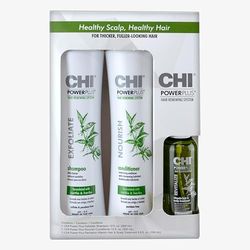 CHI Power Plus Starter Kit with Shampoo, Conditioner and Scalp Treatment, White