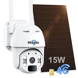 Hiseeu 3G/4G LTE Security Camera Outdoor Wireless, No WiFi Security Camera with Solar Panel 15600mAh, 360° PTZ Battery Operated Security Camera with Sim Card, 2K HD Color Night Vision, 2-Way Audio
