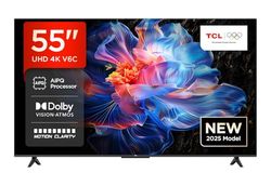TCL 55V6C LED Direct Smart TV da 55", HDR 4K, con tecnologia Google TV (Dolby Audio, Motion Clarity, compatibile con Google Assistant e Alexa)