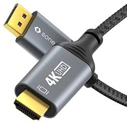 Sonero® 4K DisplayPort 1.2-naar-HDMI 2.0-kabel DisplayPort-stekker naar HDMI-stekker, 4K 60Hz, 2K 120Hz, katoenen mantel grijs/zwart 2,00 meter