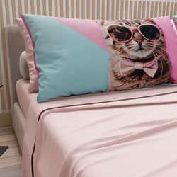 PETTI Artigiani Italiani - Bed Linen Animals with Cats in Cotton with Pillowcases in Digital Print, Single Bed Sheet, Single Bed Set, Powder 100% Made in Italy