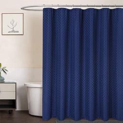 LinTimes Cortina de Ducha, 190GSM, Resistente, Gruesa, de Lujo, de Poliéster, Baño, Cortina de Ducha Lavable, 183 X 198 cm, Azul Marino