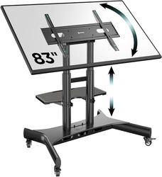 ONKRON Mobiele TV Standaard op Wielen voor 50-83 Inch Scherm, TV Beugel Wagen tot 70 kg - TV Voet Universeel Hoogte Verstelbaar VESA 100x100-800x500/TV Standaard Kantelbaar 90° TS1380-B Zwart