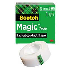 Scotch Magic Tape - 1 rol, 19 mm x 33 m - Onzichtbaar plakband voor algemene doeleinden voor reparatie, etikettering en verzegeling van documenten