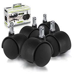 Slipstick CB682 Replacement Office Chair Caster Wheels (Set of 5) Stem Castors with 50 mm Plastic Wheels - Black