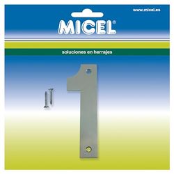MICEL - 10538 - Number 1 for Exterior Doors, Stainless Steel, Silver, Includes Screws, 41 x 127 x 2 mm