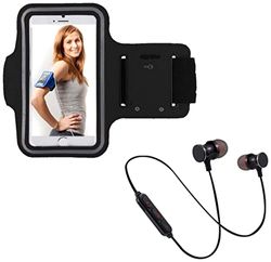 Sportset voor Samsung Galaxy Fold Smartphone (hoofdtelefoon Bluetooth metaal + armband) Running T8 (zwart)