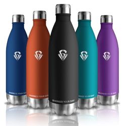 Grsta Borraccia Termica, Borraccia 1 litro Senza BPA, Borraccia Palestra Senza Perdite, Borraccia Trekking per Bevande Fredde o Calde, Borraccia Metallo per Sport, Fitness, Ciclismo, Yoga, Nero