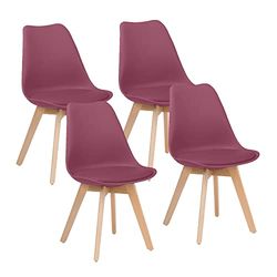 WeHome - Set 4 Sedie Candice, Sedie Sala Da Pranzo O Ufficio, Sedia Ergonomica, Seduta Imbottita Con Cuscino In Similpelle, Sedie Camera, Piedi In Legno Di Faggio, Arredamento Casa (Brdeaux)