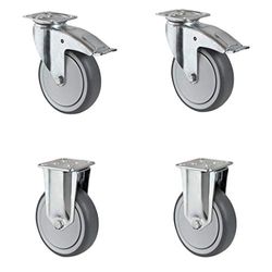 CASCOO SETTAFA150P2T2B42 rullsats 2 styrrullar med fastsättare, 2 rullar polypropylen, diameter 150 mm, apparatollar, kullager, spårlös, lastbelastning 300 kg (4-pack)