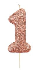 Anniversary House Metallic Rose Gold Glitter Candle, Number 1, 1st Birthday Cake Topper, 7 Centimeters, AHC50/1