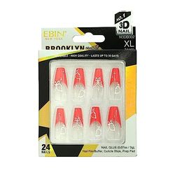EBIN NEW YORK BROOKLYN HOTTIE - Bodega Princess | Press-On Nail Set in Long Coffin Style, Salon Acrylic Finish, Includes Prep Pad, Mini Nail File & Nail Glue, Cuticle Stick and 24 Nails