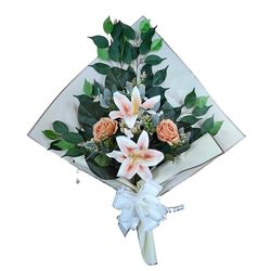 DRW Bouquet de Fleurs artificielles pour cimetière à Mettre dans Un Pot, Un Vase ou sur Une Tombe 73 x 63 x 20 cm (Liliums Oranges)
