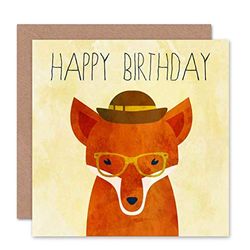 Wee Blue Coo VERJAARDAG HAPPY CARTOON FOX BRIL TEXTUUR KUNST GROETEN GROETEN KAART