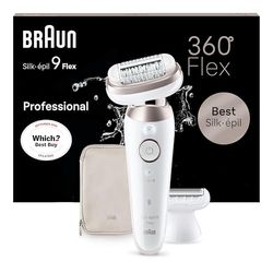Braun Silk-épil 9 Flex, Epilator with 360° Flexible Head for Easy Hair Removal, Wet & Dry, Lasting Smooth Skin, with Lady Shaver Head & Trimmer Comb, 9-030 3D, White/Rose Titan
