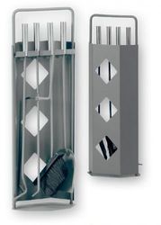 Haardbestek 5-delig, 230 x 140 x 660 mm (b x d x h), bestek en standaard grijs gelakt, handgrepen van roestvrij staal