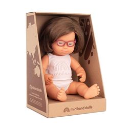 Miniland Lalka kaukaska dziewczynka z zespołem Downa z okularami 38 cm, beżowa, 31111