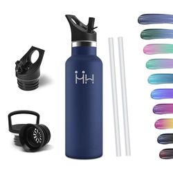 HoneyHolly Thermosfles, 500 ml, BPA-vrij, drinkfles van roestvrij staal, lekvrije thermosfles, dubbelwandig, roestvrijstalen waterfles, thermoskan, met rietje, geschikt voor koolzuurhoudende dranken