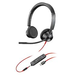 Poly Blackwire 3325, Cuffia Cablata con Connessione USB-A, USB-C, AUX 3,5 mm, Cuscinetti in Similpelle, Riduzione del Rumore e dell'Eco, Comandi sul Cavo, Compatibile con Windows 10 e macOS, Nero