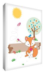 Little Helper Decoración de la pared pequeño ayudante FOX128-12G Feel Good arte hecha de lona fuerte en el estilo ilustrativo moderna - Mr. Fox en la madera, 30 x 20 cm