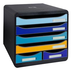 Exacompta - Ref. 3124202D - BIG-BOX MAXI - 1 box with 4 drawers for A4+ documents and 2 small drawers for storing utensils - External dimensions: D 34.7 x W 27.8 x H 27.1 cm - Bee Blue