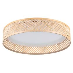 Eglo Luppineria, lampada da soffitto con paralume in bambù, lampada boho da soggiorno in legno naturale e plastica in bianco, bianco caldo
