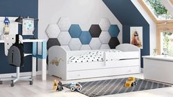 Dmora - Lit d'enfant Opole, Couchette pour Chambre d'enfant, Ensemble de Chambre, Support de Matelas, 85x164 h63 cm, Blanc avec Pelleteuse