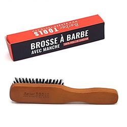 Spazzola per barba e baffi con manico. 100% setole di cinghiale. Ideale per l'uso di olio, balsamo e tutti i prodotti per la cura della barba (18,50X3,60X2,80cm). ✮ BARBER TOOLS ✮