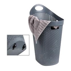 Mind Reader Cesto portabiancheria arrotolabile, 60 l, con ruote, stile vimini, plastica, 49,5 x 37 x 75 cm, grigio