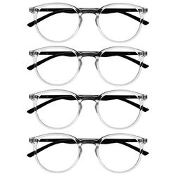 OPULIZE Met Gafas de Lectura 4-Pack Montura Redonda Transparente Negro Resistente a Arañazos Bisagras de Muelle Ordenador Gaming Antirreflejante Hombre Mujer RRRR60-C +3.00