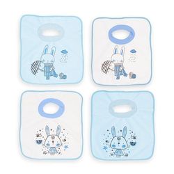 Pack de 4 Baberos Impermeables Azul estampados con Cuello Elástico - Extra Suaves y Absorbentes - Baberos de Microfibra con Forro Impermeable Apto para Secadora - Para Bebés +12 Meses y Guardería
