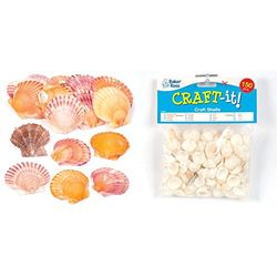 Baker Ross AV168 Mini Scallop Craft Shells (Pack of 250 g) Bag of Seashells for Kids Arts and Crafts & AG838 Mini Natural Shells (Pack 150) for Kids Arts and Crafts, Cream